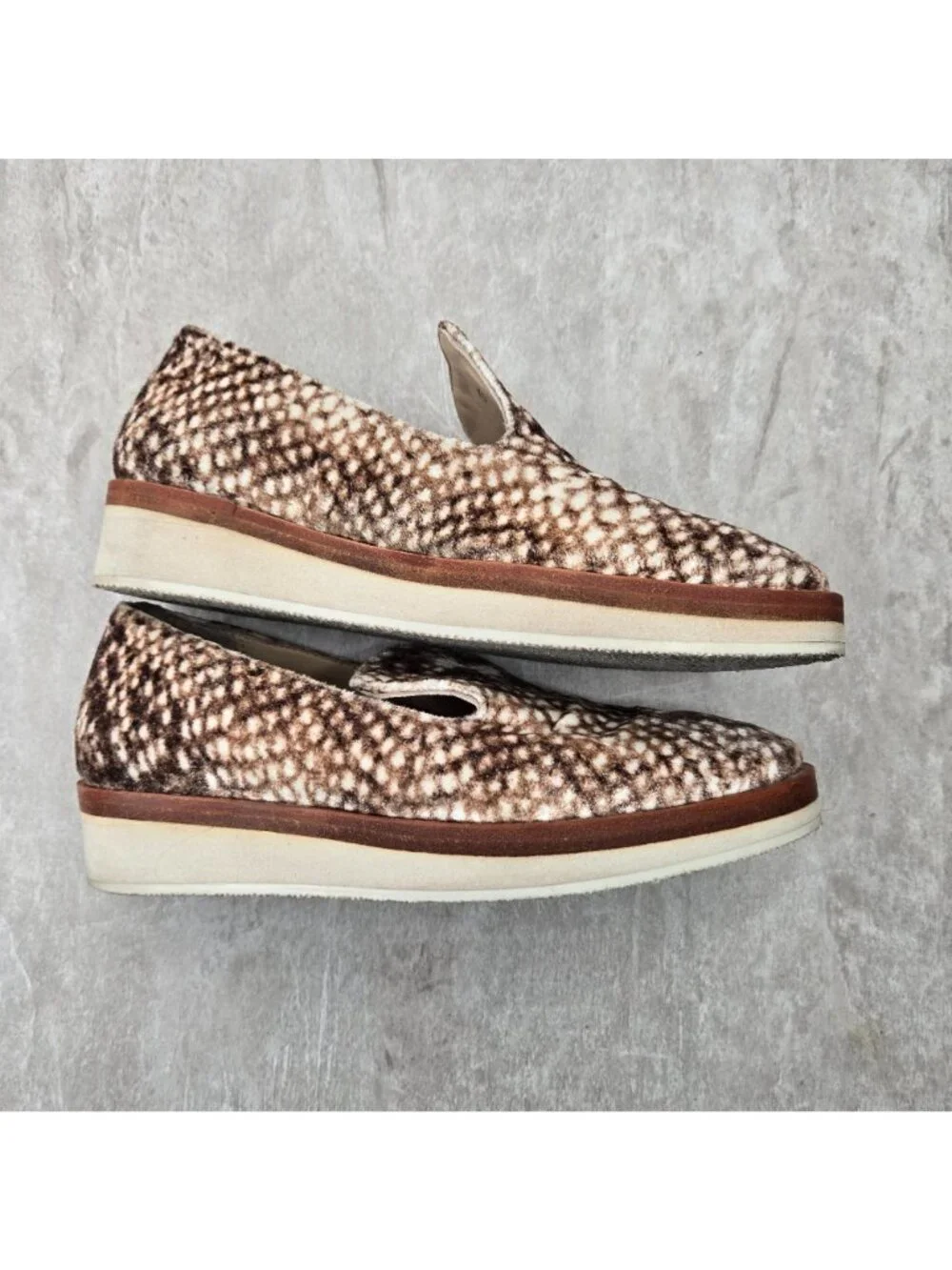 Free People Slip On‎ Shoes Size 6 Brown Velour Animal Print Preppy Loafers